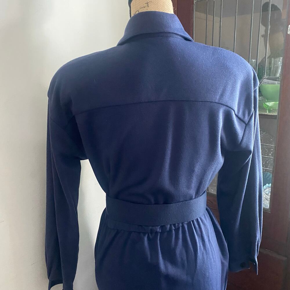 JB Wright LTD Navy Vintage Belted Midi Shirt Dress Size 6 Pockets Statement Work - Picture 8 of 17